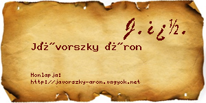 Jávorszky Áron névjegykártya